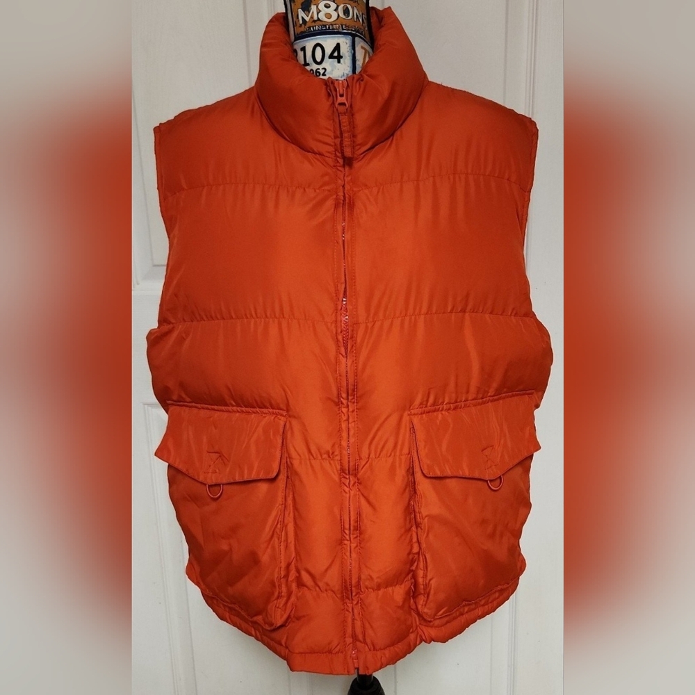 St John Bay Vest Men's Large Orange Puffer 100% Polyester Full Zip